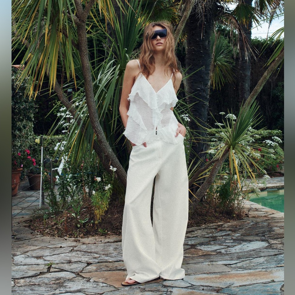 V-NECK TOP WITH THIN STRAPS RUFFLE DETAIL - Picture 2 of 3